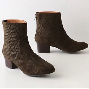 Anthropologie Schuler & Sons Women’s Green Suede Leather Snake Print Booties